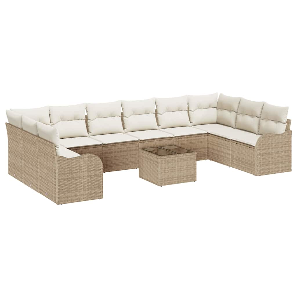 Gartensofa-set mit Speicher 11 pcs Beige und Weiß Poly-Rattan