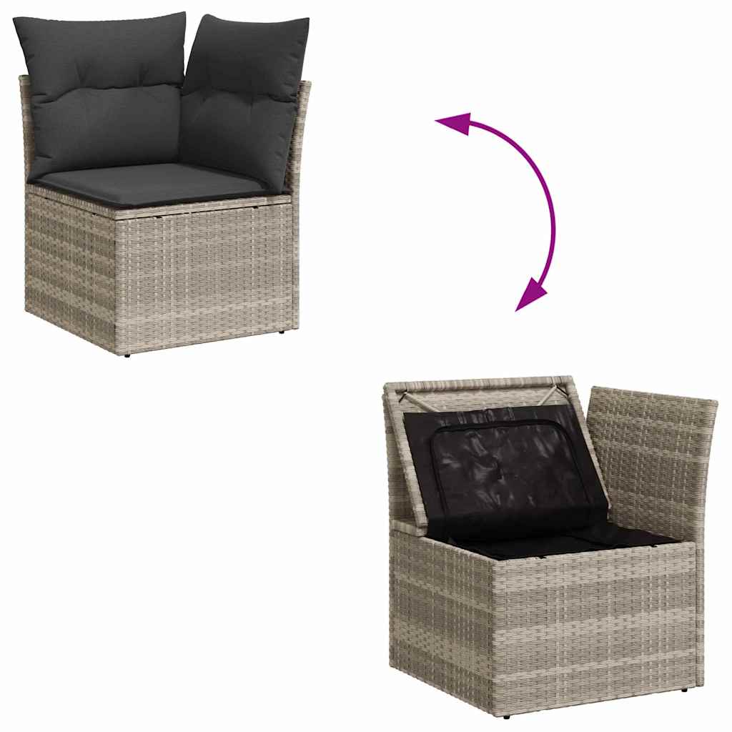 Gartensofa-set mit Speicher 11 pcs Hellgrau Poly-Rattan
