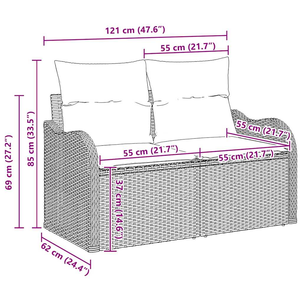 Gartensofa-set mit Speicher 11 pcs Hellgrau Poly-Rattan