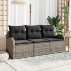Garten-Sofa-Set mit Speicher 3 pcs Grau Poly Rattan
