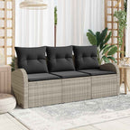 Garten-Sofa-Set mit Speicher 3 pcs Hellgrau Poly Rattan