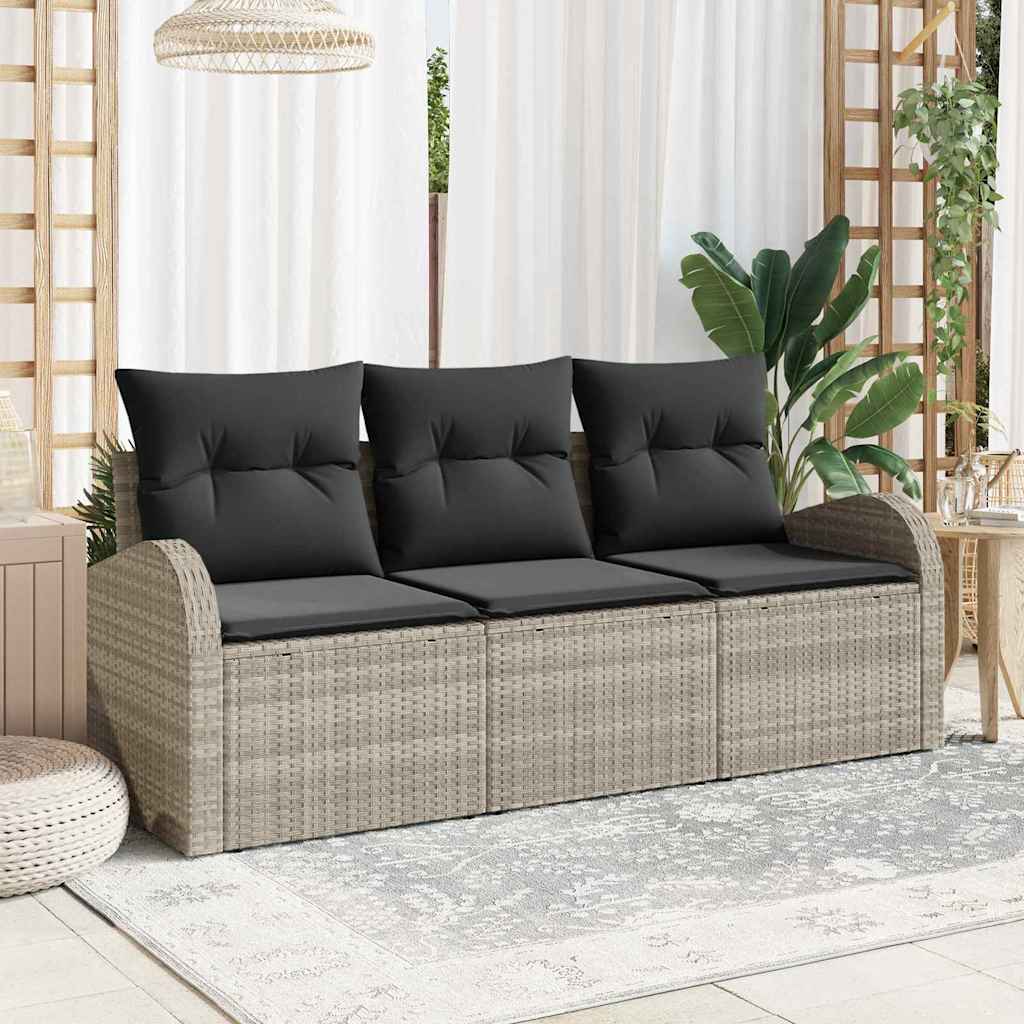 Garten-Sofa-Set mit Speicher 3 pcs Hellgrau Poly Rattan