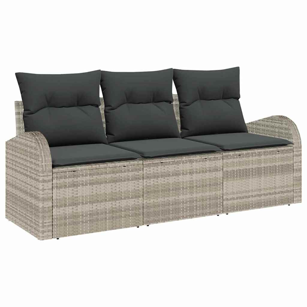 Garten-Sofa-Set mit Speicher 3 pcs Hellgrau Poly Rattan