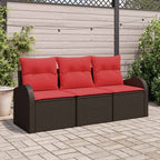 Garten-Sofa-Set mit Speicher 3 pcs Braun und Rot Poly Rattan