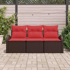 Garten-Sofa-Set mit Speicher 3 pcs Braun und Rot Poly Rattan