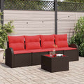 Gartensofa-set mit Speicher 5 pcs Beige und Rot Poly-Rattan