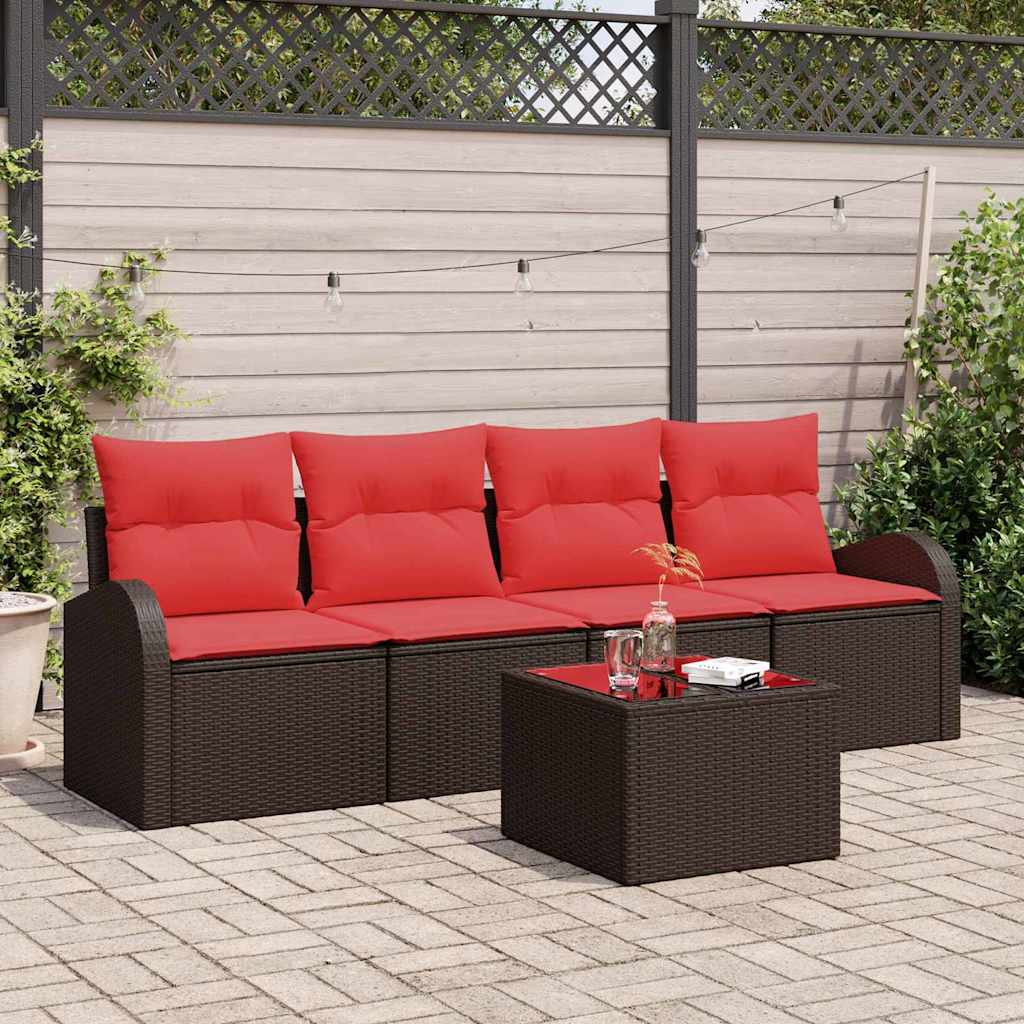 Gartensofa-set mit Speicher 5 pcs Beige und Rot Poly-Rattan