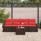 Gartensofa-set mit Speicher 5 pcs Beige und Rot Poly-Rattan