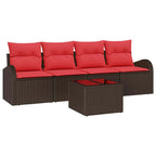 Gartensofa-set mit Speicher 5 pcs Beige und Rot Poly-Rattan