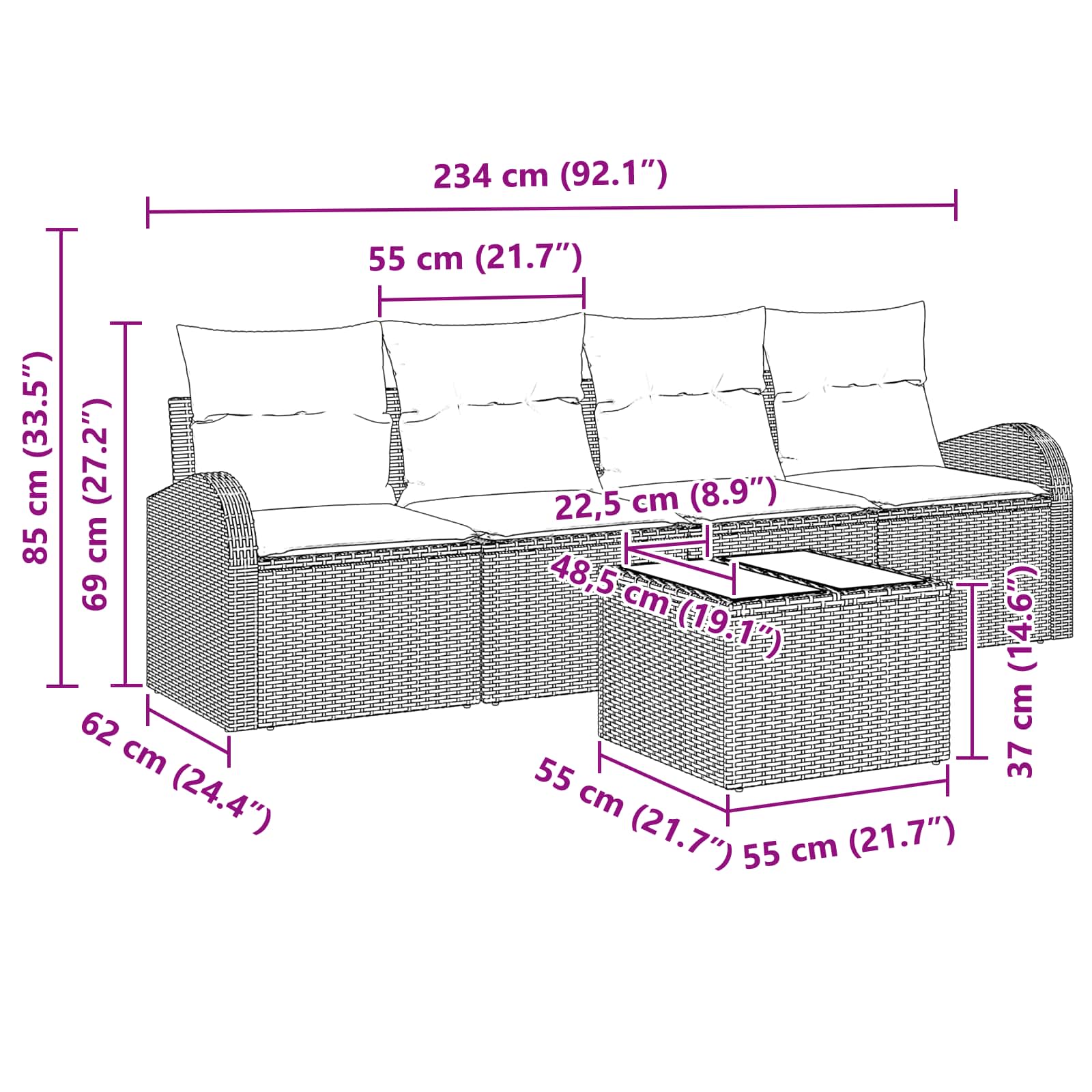 Gartensofa-set mit Speicher 5 pcs Beige und Rot Poly-Rattan