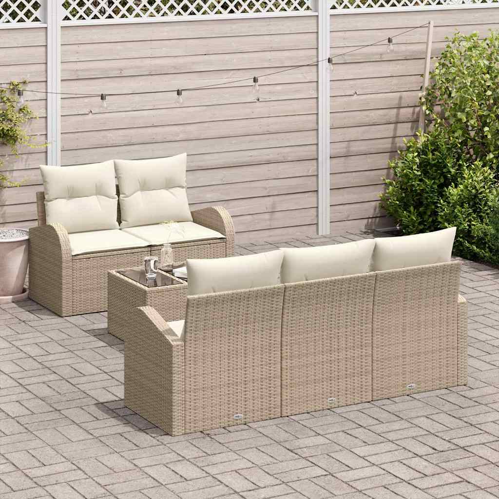 Gartensofa-set mit Speicher 6 pcs Beige und Creme Poly-Rattan