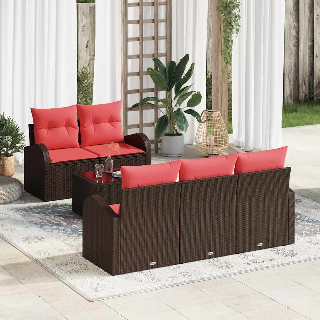 Gartensofa-set mit Speicher 6 pcs Beige und Rot Poly-Rattan