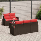 Gartensofa-set mit Speicher 6 pcs Beige und Rot Poly-Rattan