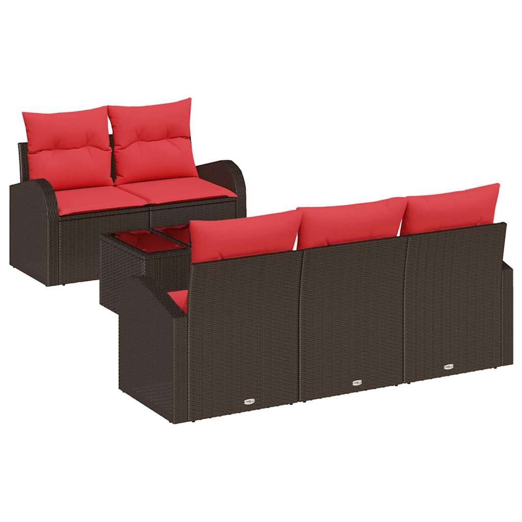 Gartensofa-set mit Speicher 6 pcs Beige und Rot Poly-Rattan
