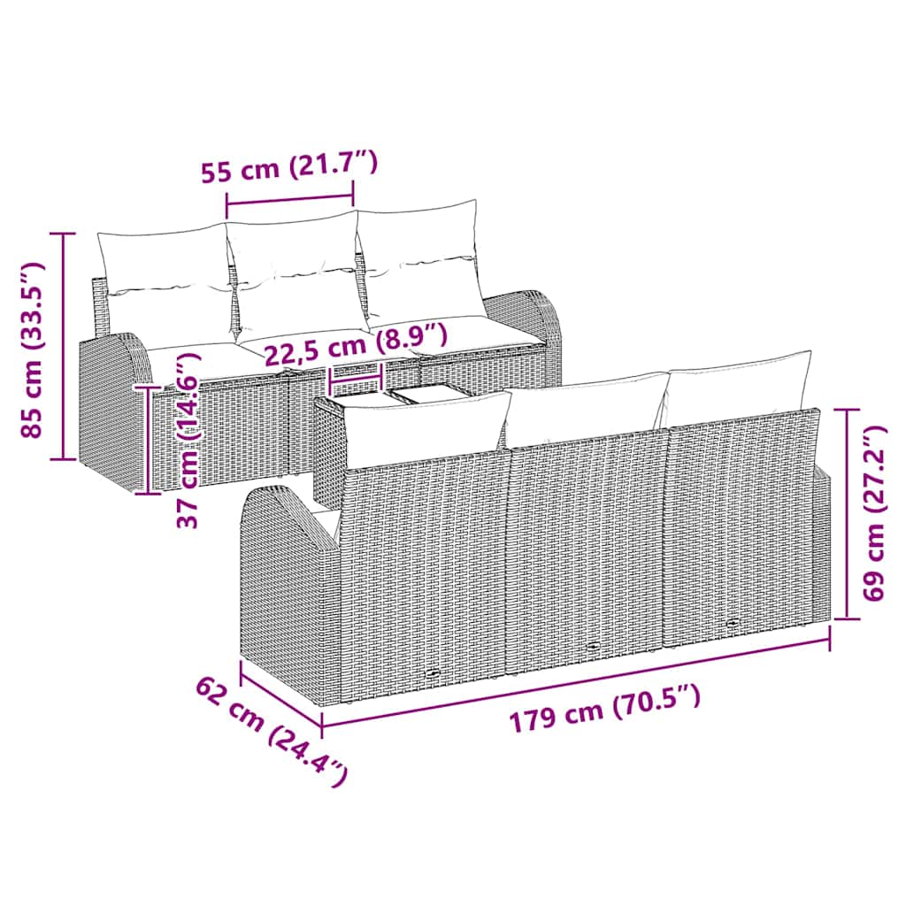 Gartensofa-set mit Speicher mit Kissen 7 pcs Grau Poly-Rattan