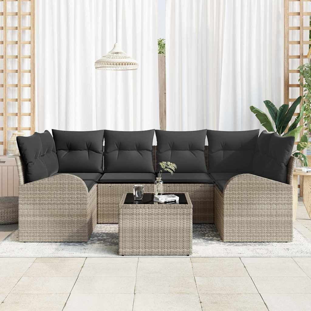Gartensofa-set 7 pcs Hellgrau und Dunkelgrau Poly-Rattan