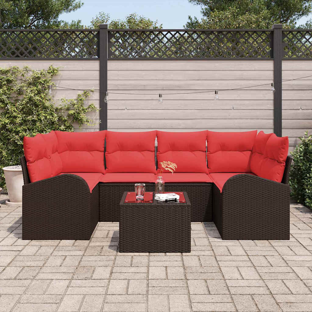 Gartensofa-set mit Speicher 7 pcs Beige und Rot Poly-Rattan