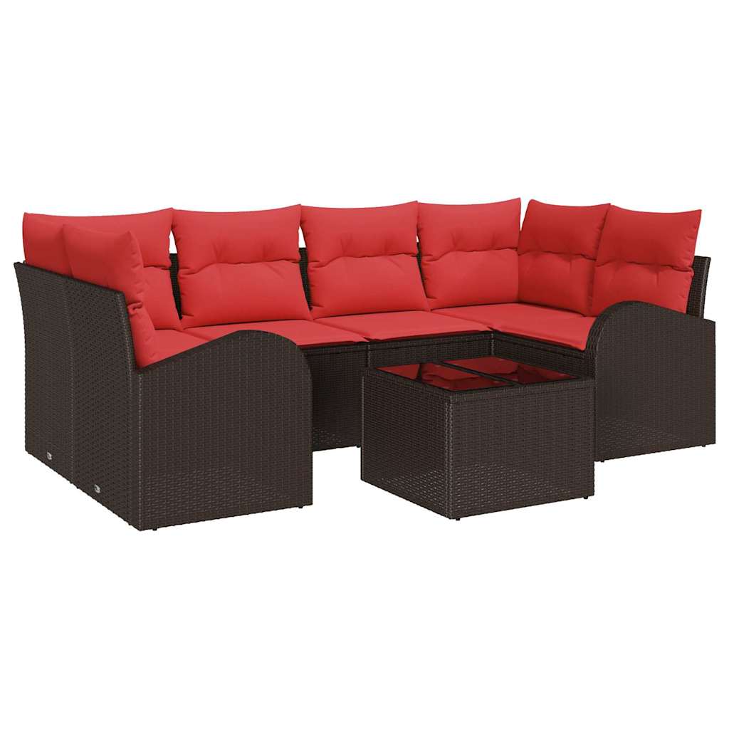 Gartensofa-set mit Speicher 7 pcs Beige und Rot Poly-Rattan
