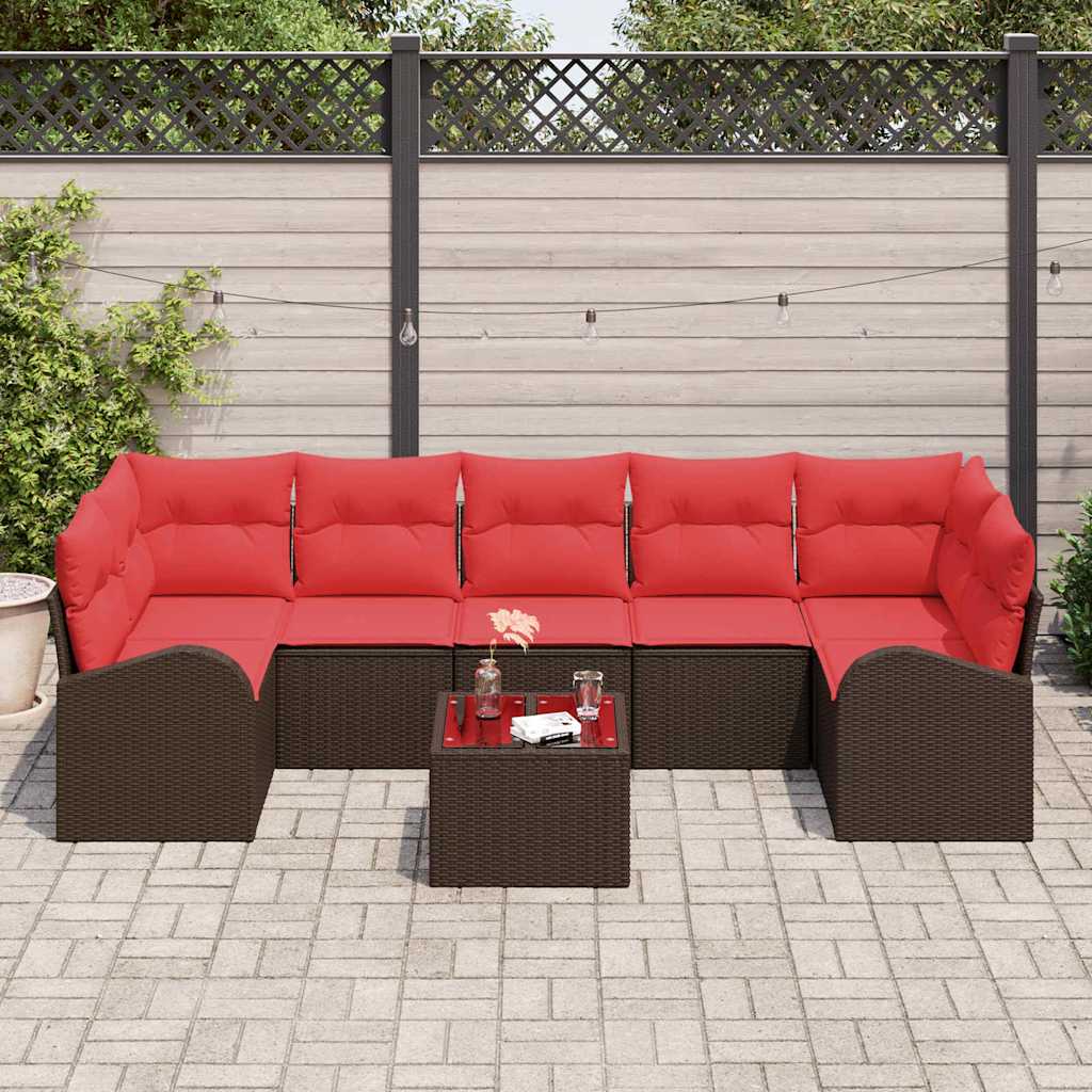 Gartensofa-set mit Speicher 8 pcs Beige und Rot Poly-Rattan