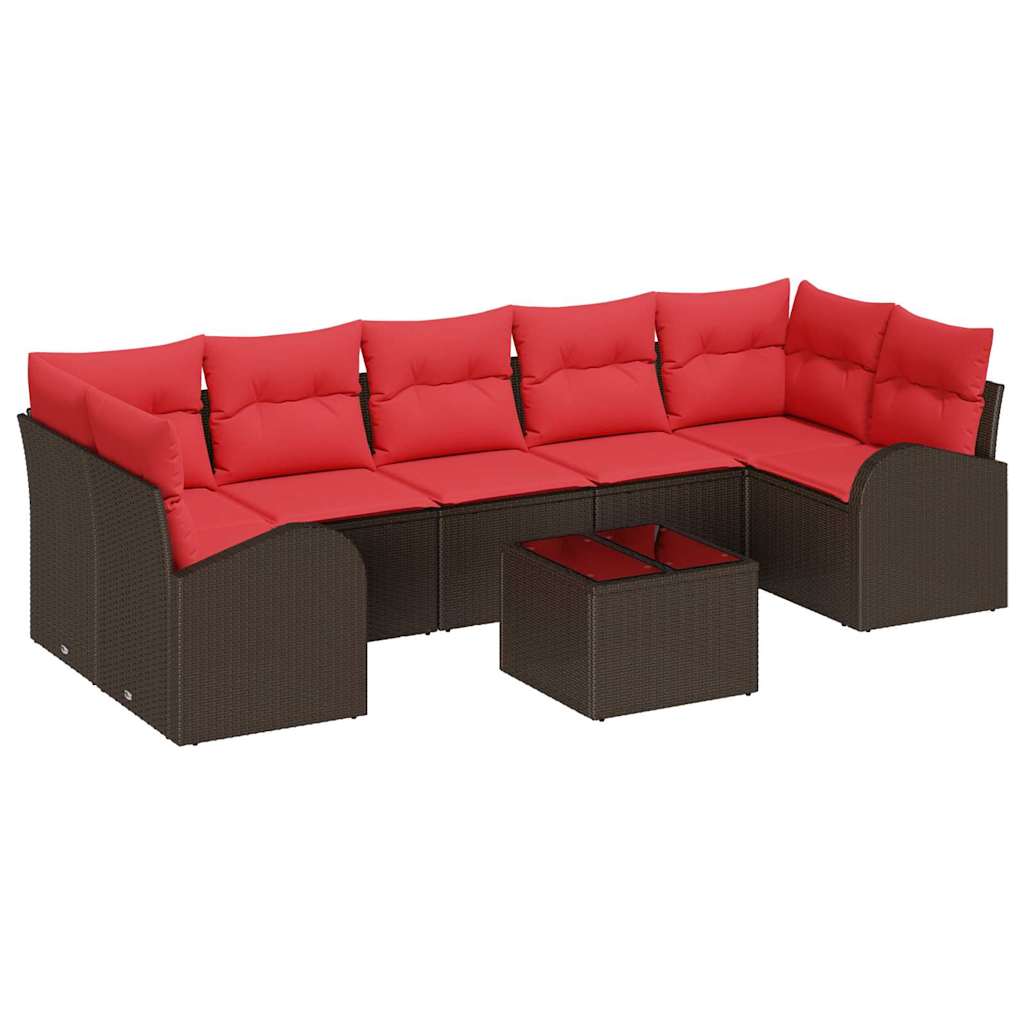 Gartensofa-set mit Speicher 8 pcs Beige und Rot Poly-Rattan