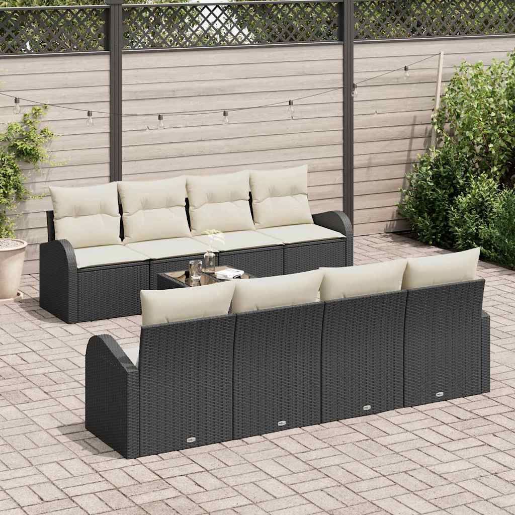 Gartensofa-set mit Speicher 9 pcs Schwarz und Creme Poly-Rattan