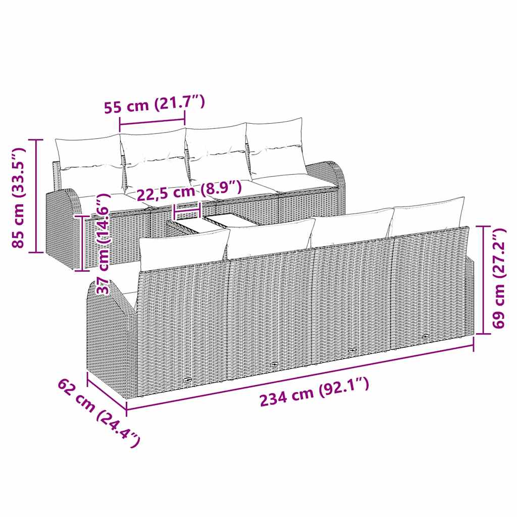 Gartensofa-set mit Speicher 9 pcs Schwarz und Creme Poly-Rattan