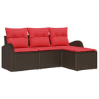 Sofa Set mit Kissen 4 pcs Braun und Rot Poly-Rattan