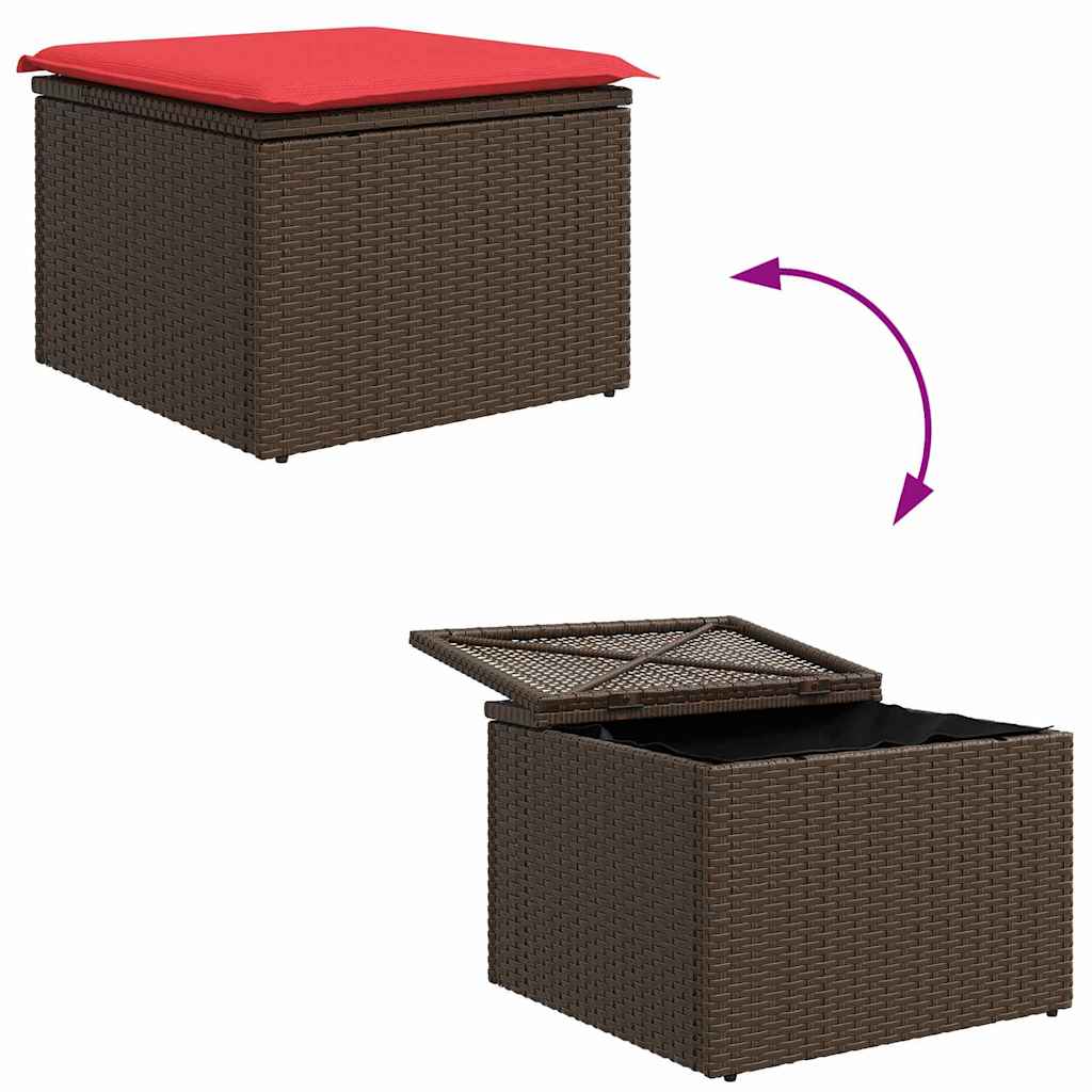 Sofa Set mit Kissen 4 pcs Braun und Rot Poly-Rattan