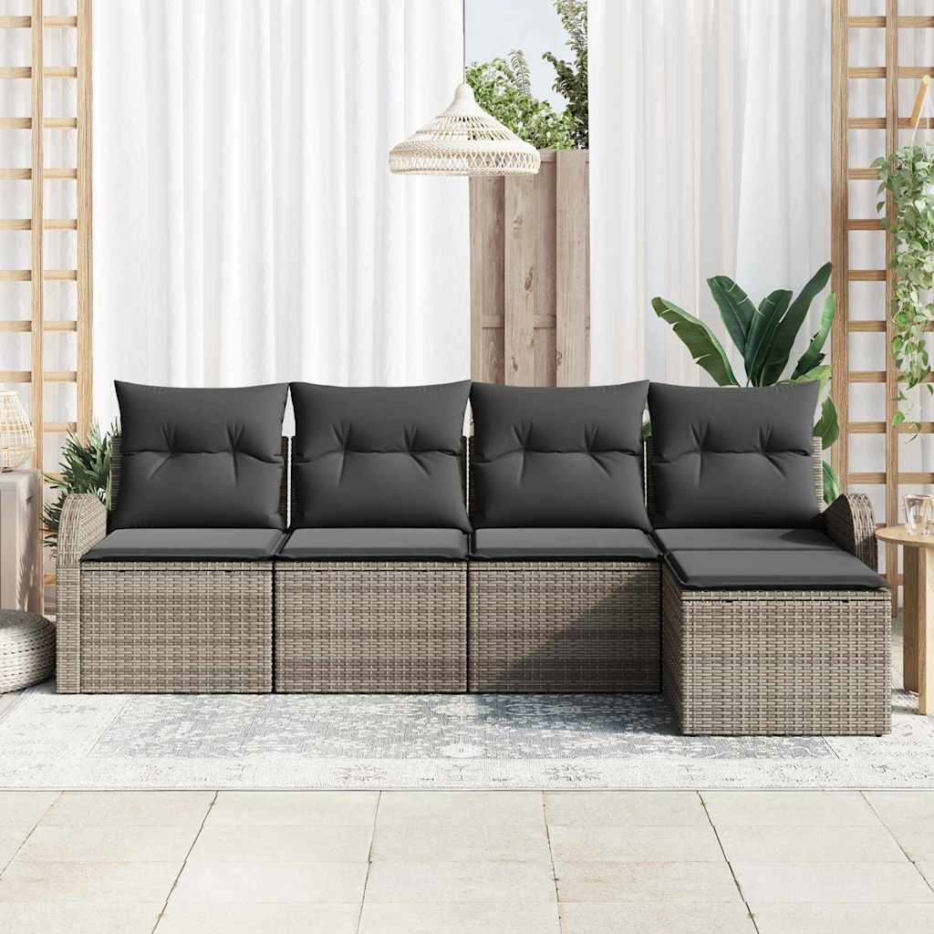 Sofa Set mit Kissen mit Speicher 5 pcs Grau Poly-Rattan