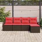 Sofa Set mit Kissen 5 pcs Braun und Rot Poly-Rattan