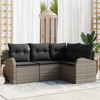 Gartensofa-set mit Kissen mit Speicher 4 pcs Grau Poly-Rattan