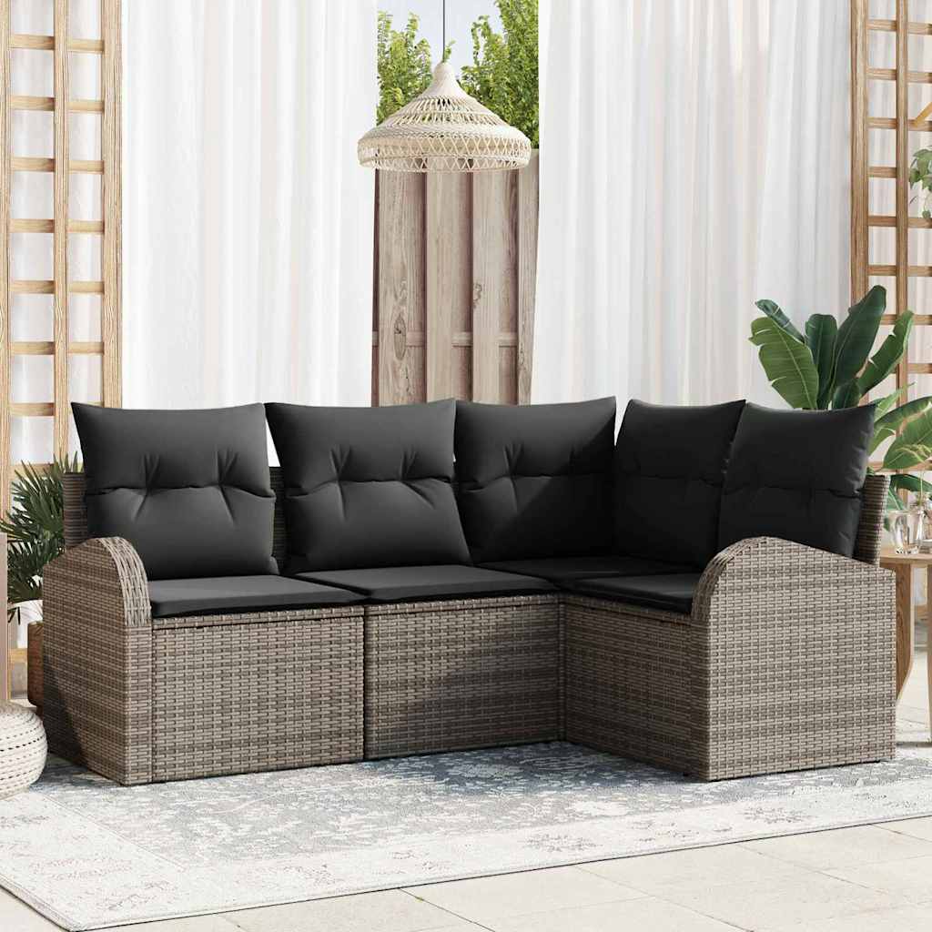 Gartensofa-set mit Kissen mit Speicher 4 pcs Grau Poly-Rattan