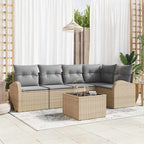 Gartensofa-set mit Kissen 6 pcs Beige und hellgrau Poly-Rattan