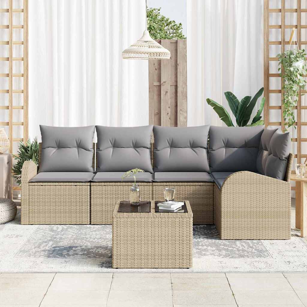 Gartensofa-set mit Kissen 6 pcs Beige und hellgrau Poly-Rattan