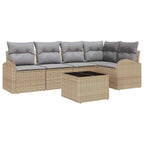 Gartensofa-set mit Kissen 6 pcs Beige und hellgrau Poly-Rattan