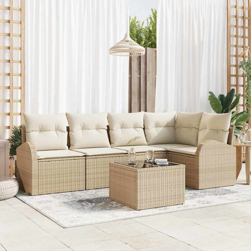 Gartensofa-set mit Kissen 6 pcs Beige und Weiß Poly-Rattan