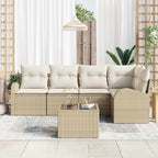Gartensofa-set mit Kissen 6 pcs Beige und Weiß Poly-Rattan