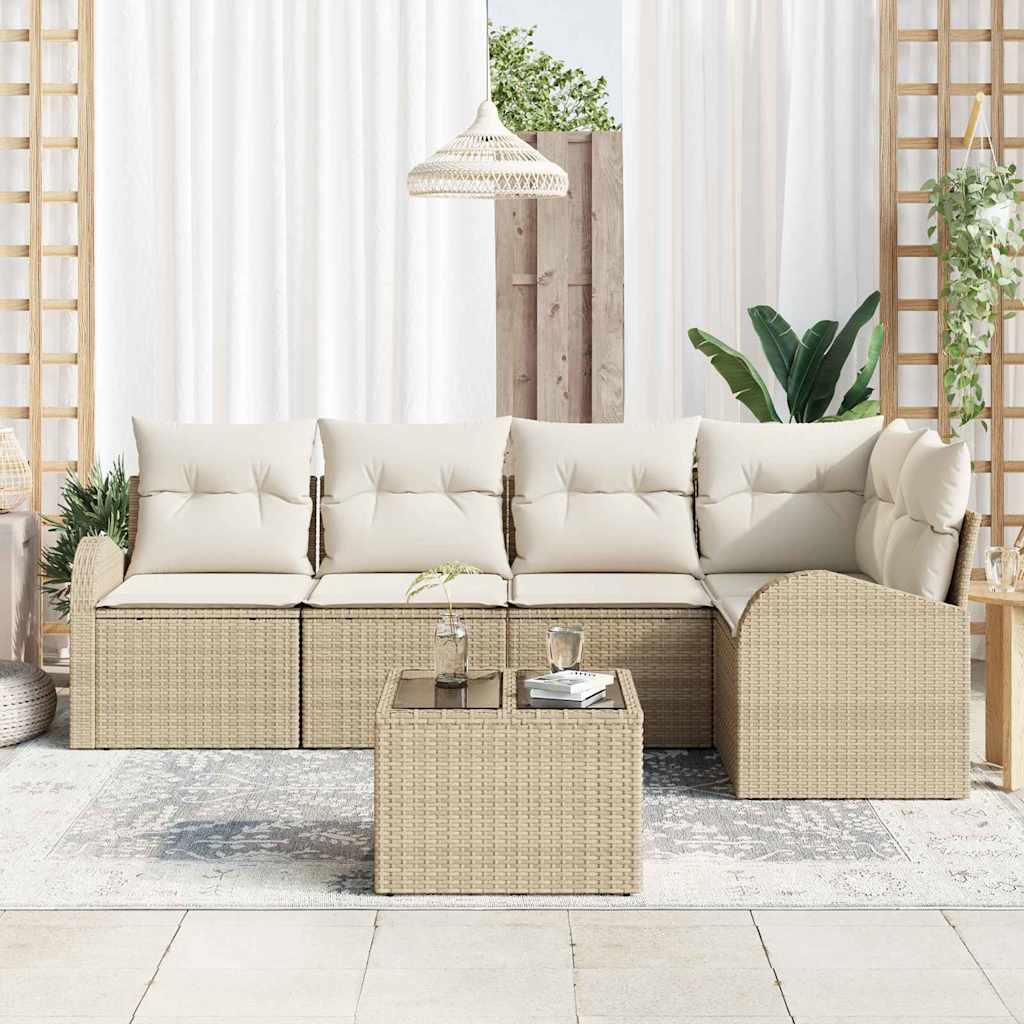 Gartensofa-set mit Kissen 6 pcs Beige und Weiß Poly-Rattan