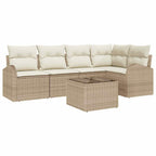 Gartensofa-set mit Kissen 6 pcs Beige und Weiß Poly-Rattan
