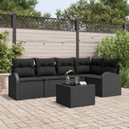 Gartensofa-set mit Kissen 6 pcs Schwarz Poly-Rattan