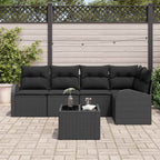 Gartensofa-set mit Kissen 6 pcs Schwarz Poly-Rattan