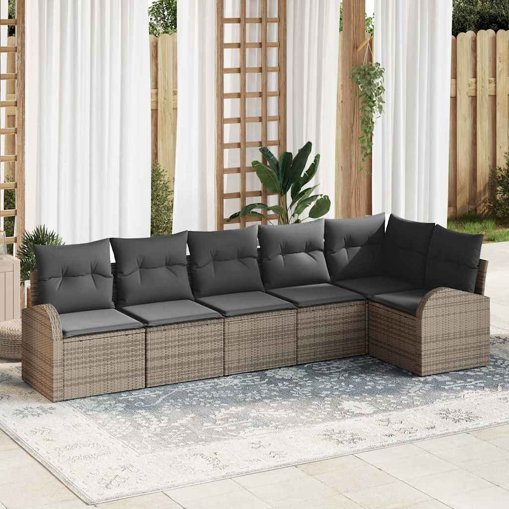 Gartensofa-set mit Kissen mit Speicher 6 pcs Grau Poly-Rattan