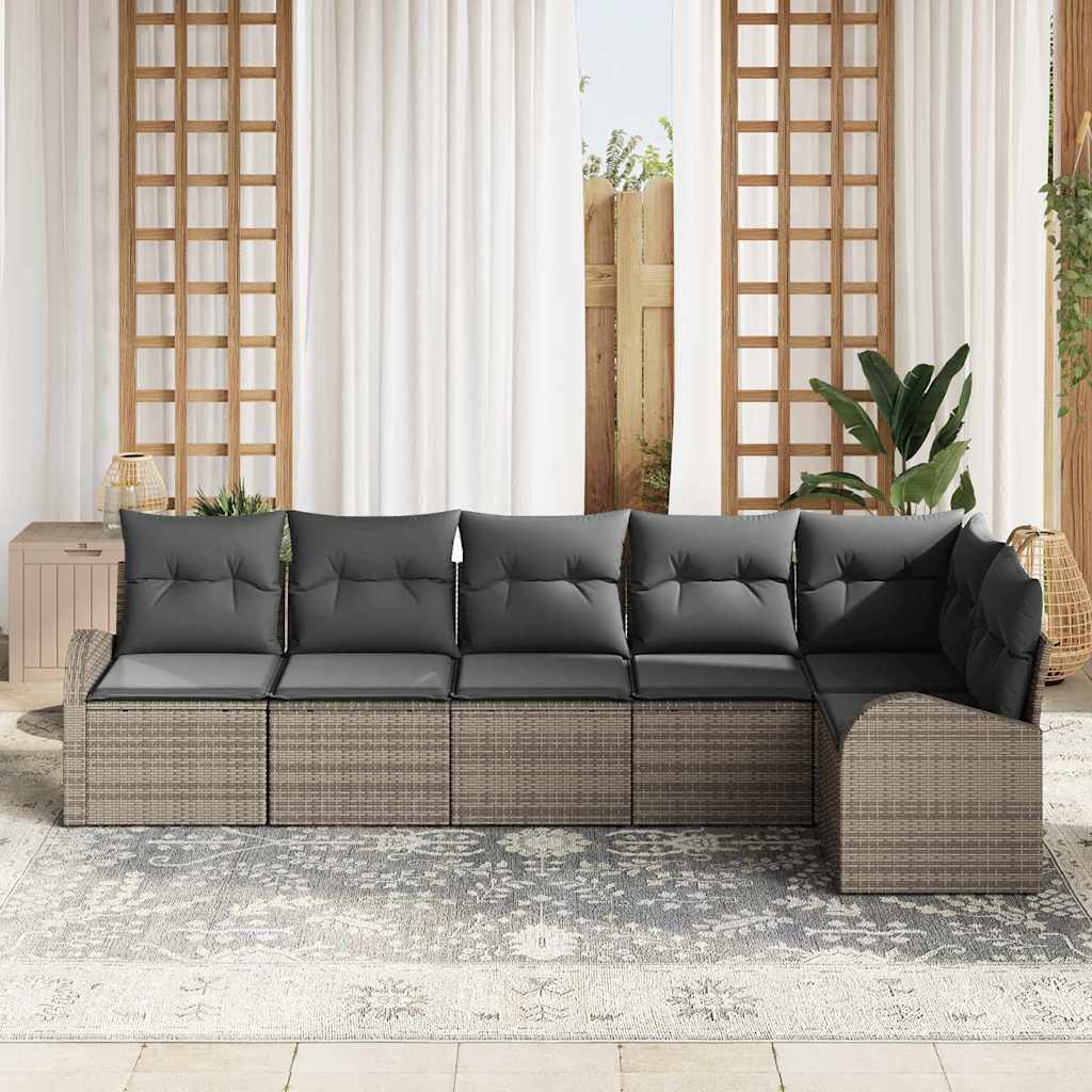 Gartensofa-set mit Kissen mit Speicher 6 pcs Grau Poly-Rattan