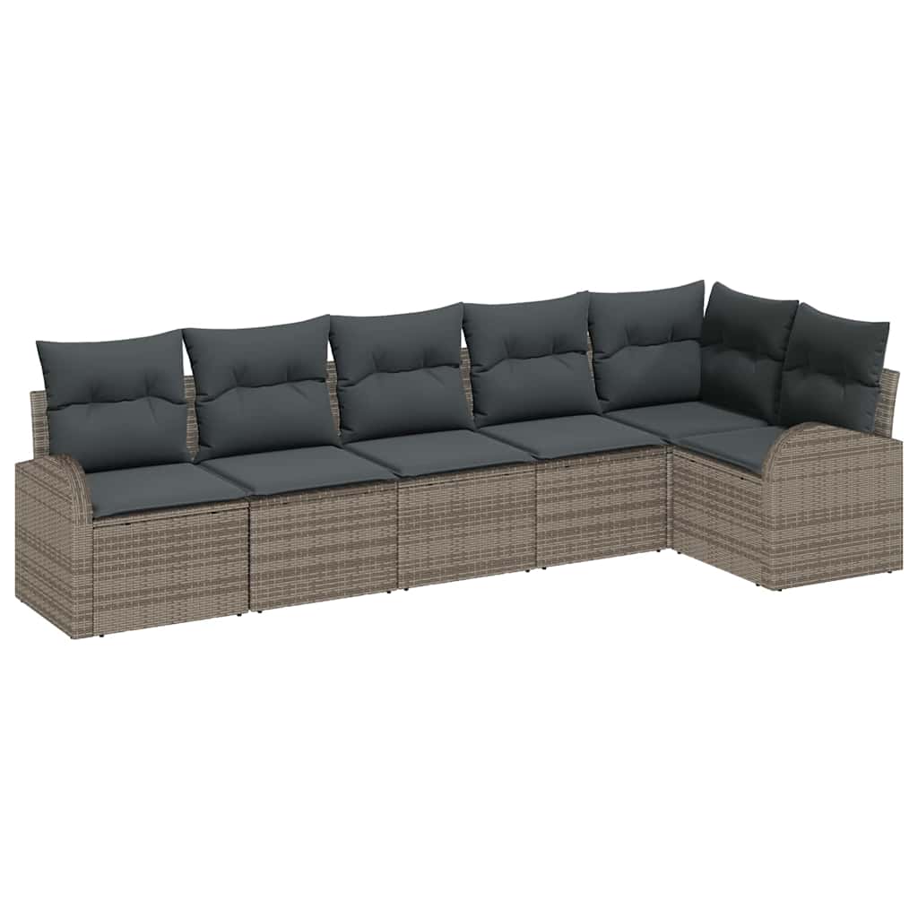 Gartensofa-set mit Kissen mit Speicher 6 pcs Grau Poly-Rattan