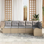 Gartensofa-set mit Kissen 6 pcs Beige und Hellgrau Poly-Rattan