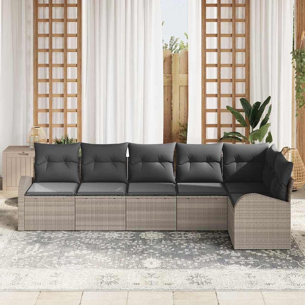 Gartensofa-set mit Kissen 6 pcs Hellgrau Poly-Rattan