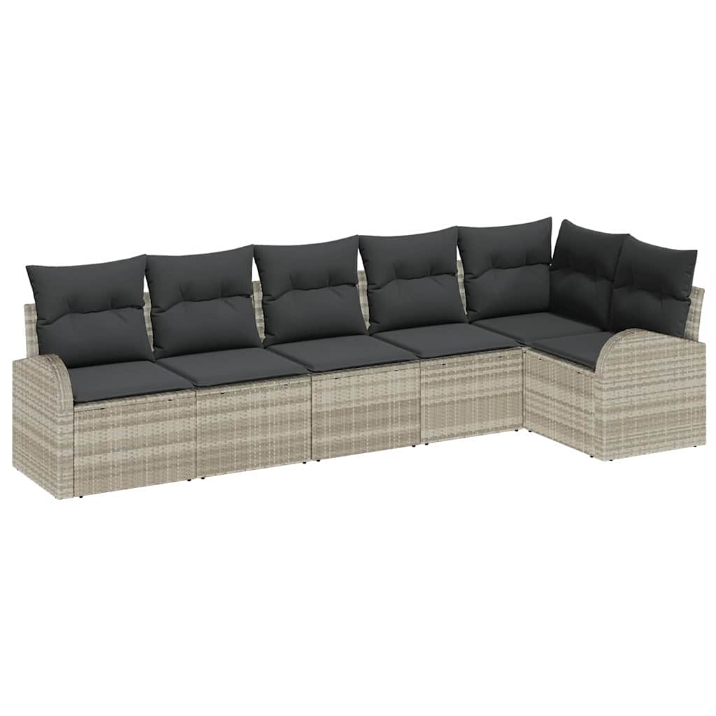 Gartensofa-set mit Kissen 6 pcs Hellgrau Poly-Rattan