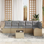Gartensofa-set mit Kissen 7 pcs Beige und hellgrau Poly-Rattan