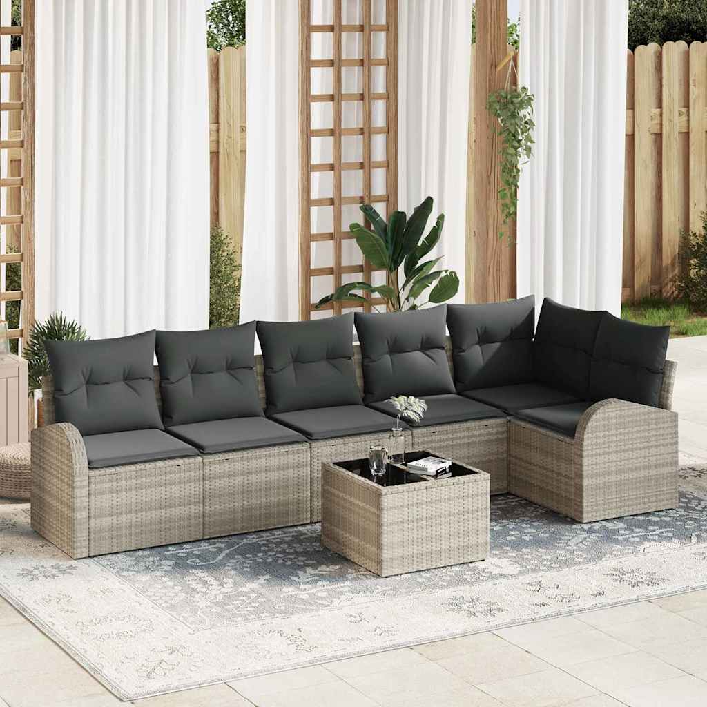 Gartensofa-set mit Kissen 7 pcs Hellgrau Poly-Rattan