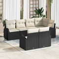 Gartensofa-set mit Kissen 7 pcs Schwarz und Weiß Poly-Rattan